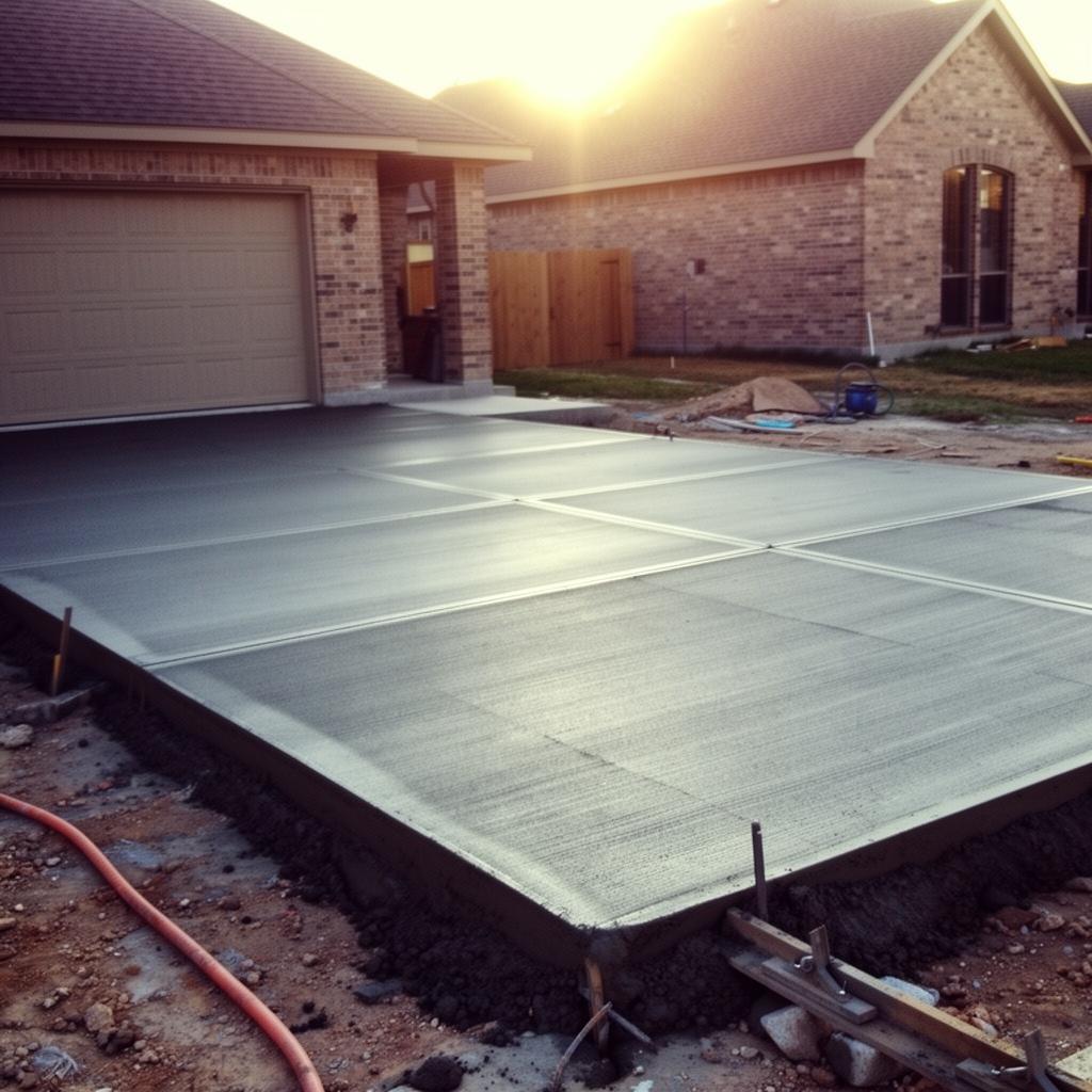 Custom concrete driveway in suburban Houston